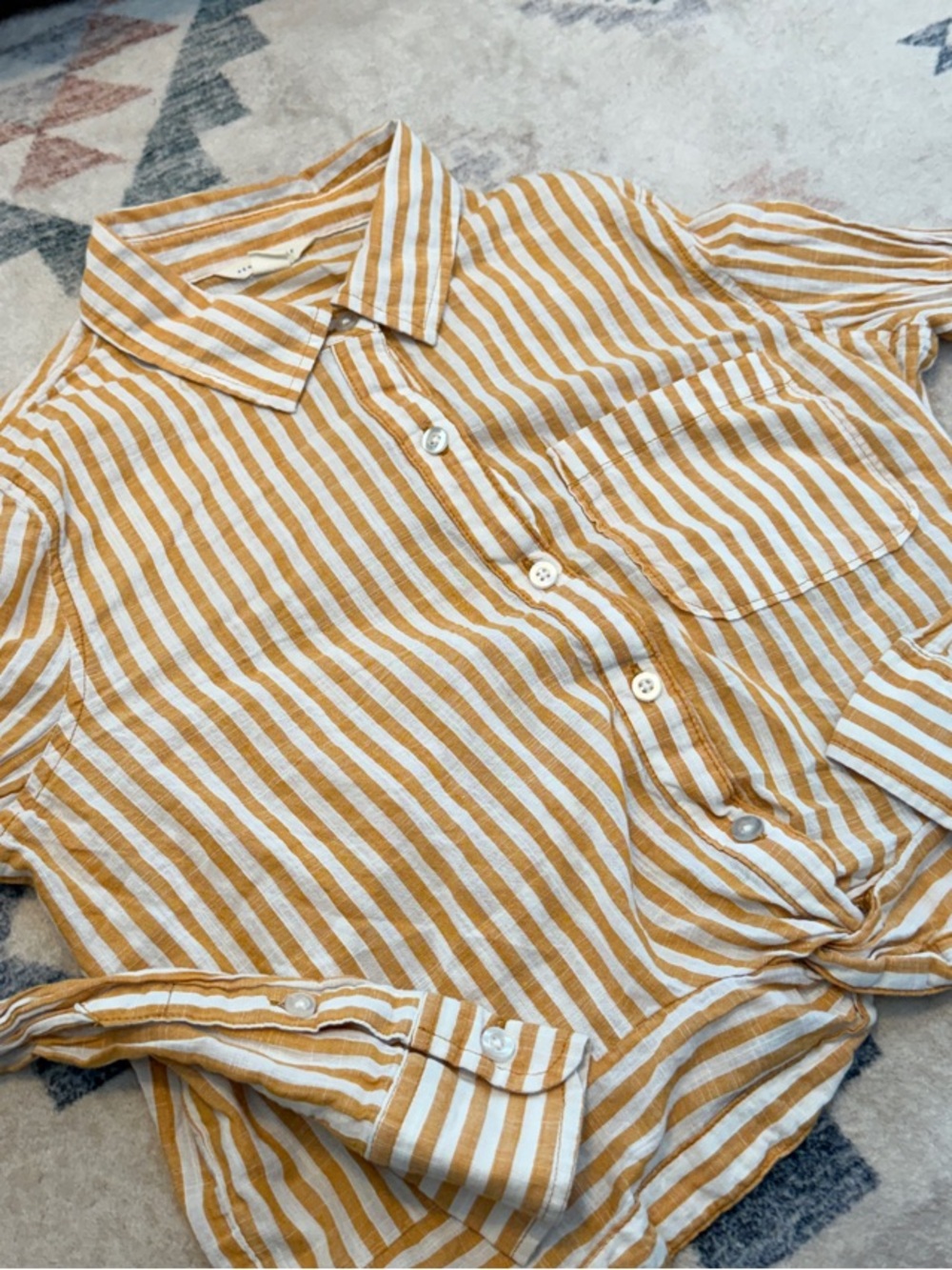 Aeropostale Striped Button-Down Shirt in Mustard and White